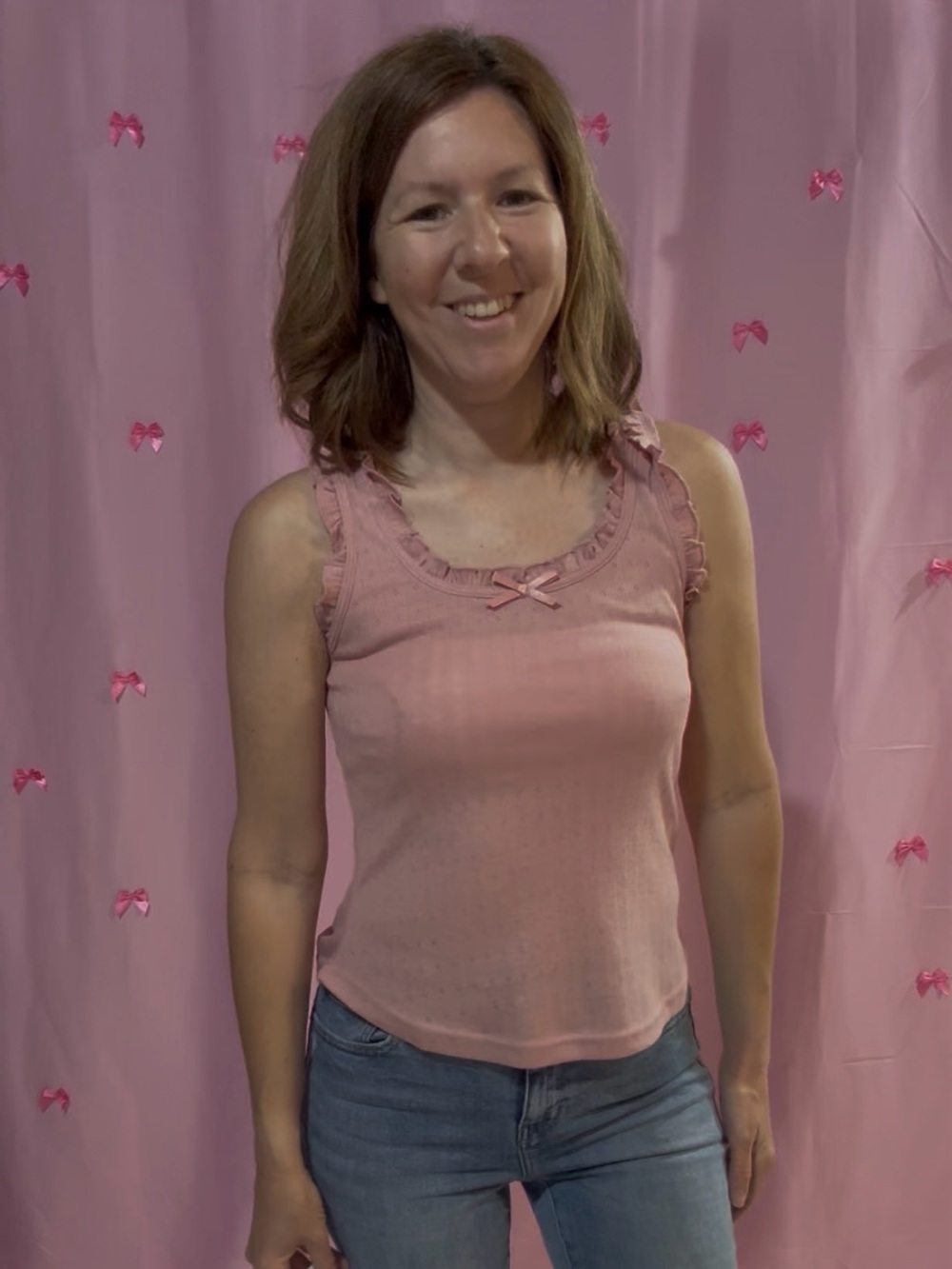 Women’s Pink Ruffled bow Tank Top